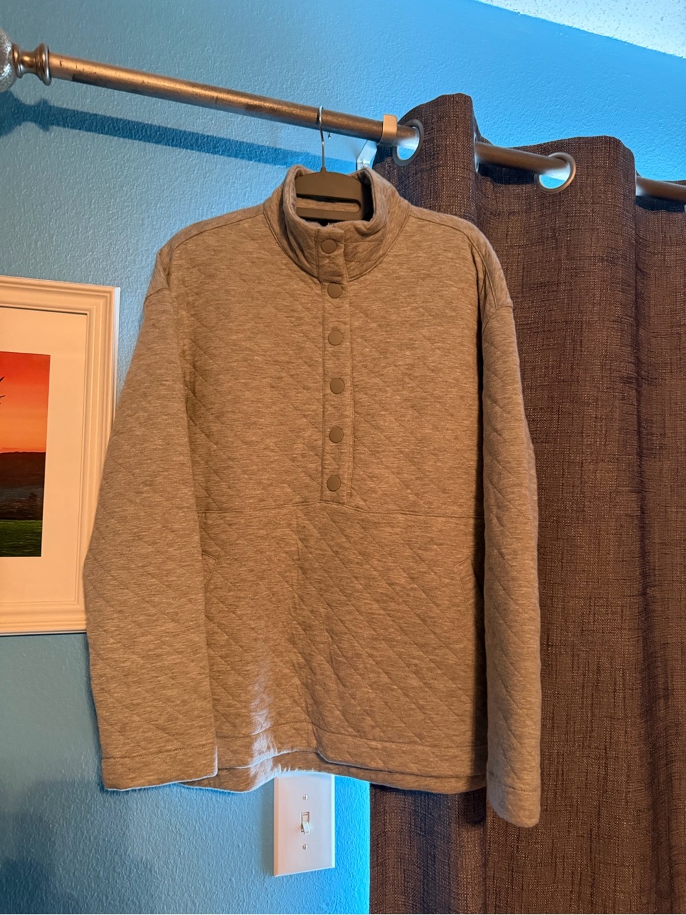 Eddie Bauer Diamond Quilted Snap-Front Mock Neck Pullover.